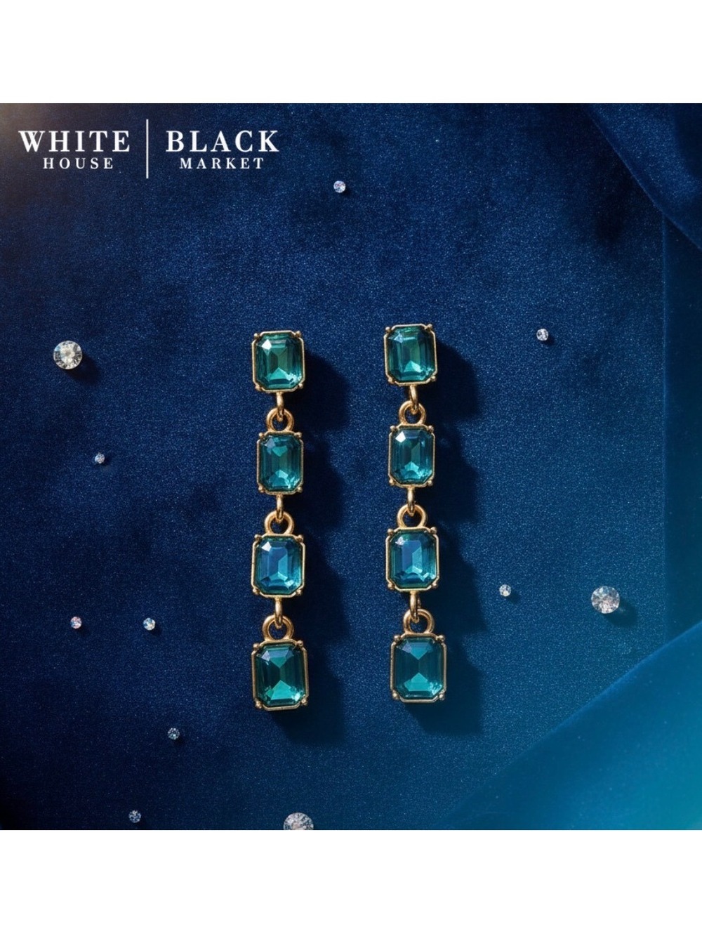 White House Black Market Gold Tone and Blue Gemstone Drop Earrings